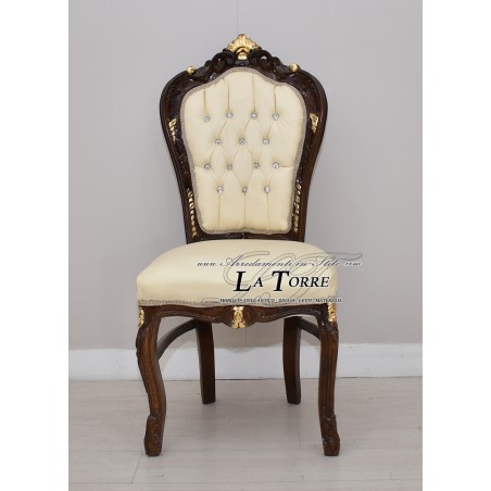 Poltrona sedia still LUIGI XV Barocco legno noce e oro tessuto champagne  AL1826
