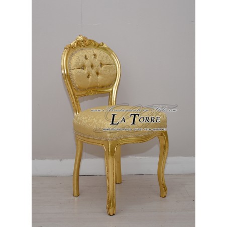 Louis XV small chair music chair solid wood gold leaf damask fabric K90