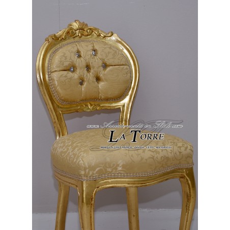 Louis XV small chair music chair solid wood gold leaf damask fabric K90