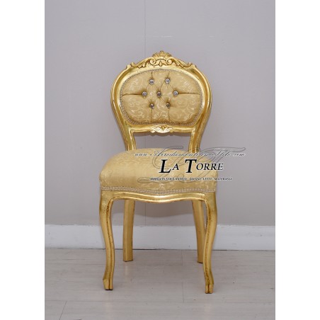 Louis XV small chair music chair solid wood gold leaf damask fabric K90