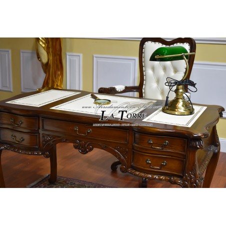 Dana Schreibtisch, Chippendale-Stil, Ministerialschreibtisch, 130 cm, Nussbaum, champagnerfarbenes Öko-Leder Na23