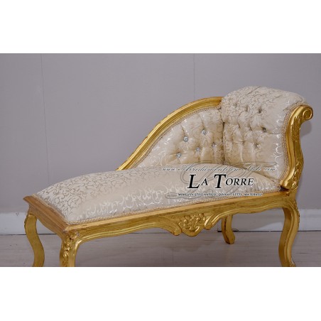 Römisches Tagesbett, Sofabank, Blattgold, Virginia-Elfenbein-Damaststoff K85