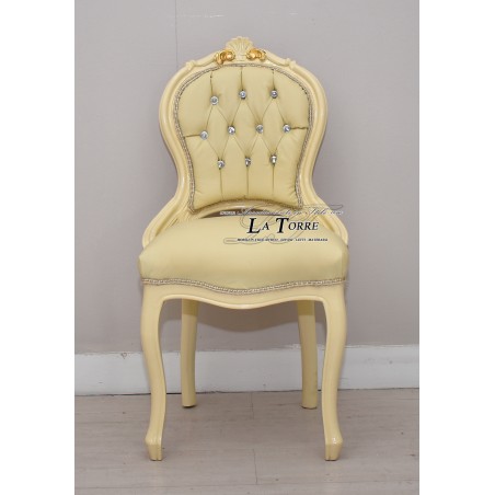 Louis-XV-Sessel, elfenbeinfarbenes und goldfarbenes Holz, champagnerfarbenes Kunstleder, Swarovski AR012