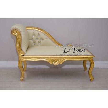 Römisches Tagesbett, Sofa, Holzbank, Blattgold, Kunstleder, Elfenbein, Swarovski K85