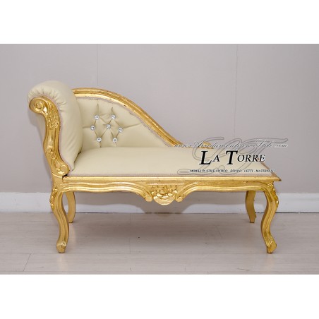 Römisches Tagesbett, Sofa, Holzbank, Blattgold, Kunstleder, Elfenbein, Swarovski K85