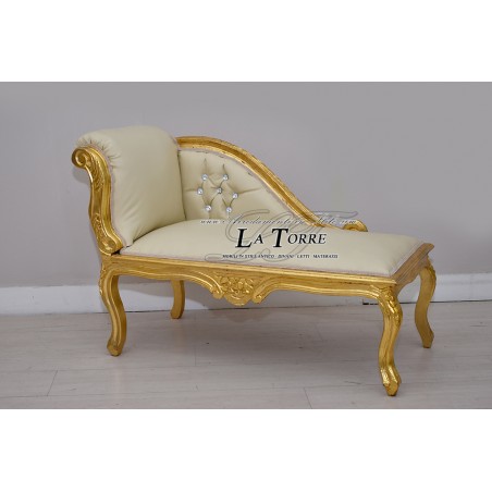 Römisches Tagesbett, Sofa, Holzbank, Blattgold, Kunstleder, Elfenbein, Swarovski K85