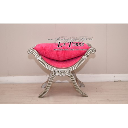 Savonarola Bank Louis XV Hocker Silber Fuchsia Samt Ar1561