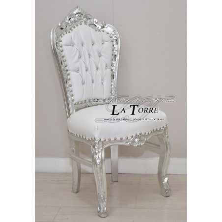 Baroque armchair chair still LUIGI XV WOOD silver white eco-leather AL1826