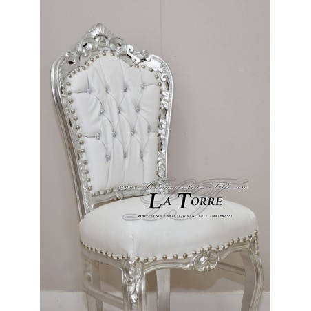 Baroque armchair chair still LUIGI XV WOOD silver white eco-leather AL1826