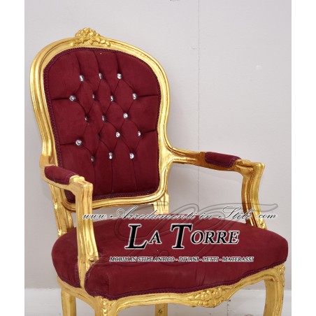 Louis-XV-Futé-Sessel mit goldenen Armlehnen, burgunderrotem Samt, Barock AR1114