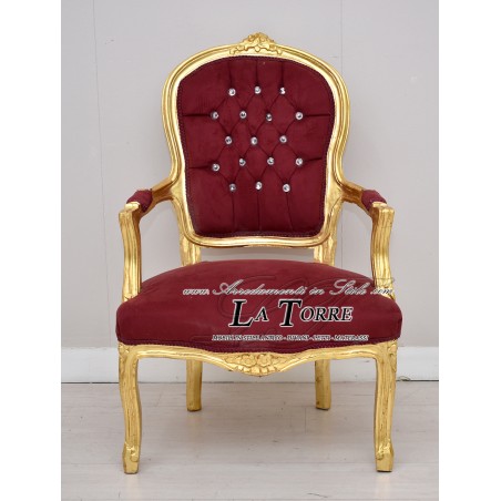 Louis-XV-Futé-Sessel mit goldenen Armlehnen, burgunderrotem Samt, Barock AR1114