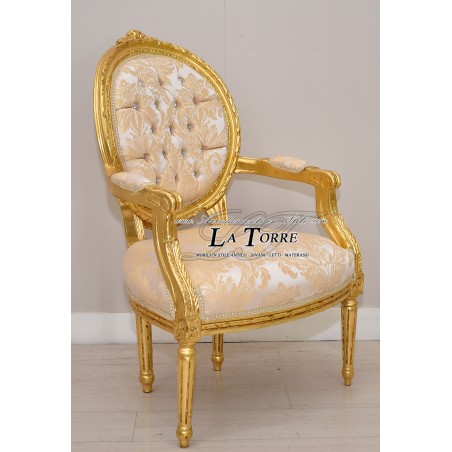 Barocker Cordelia-Sessel mit Armlehnen, Louis-XV-Sessel, elfenbeinfarbener Damaststoff, Swarovski Ar5457