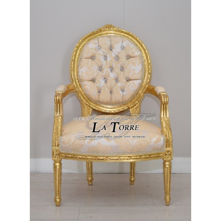 Baroque Cordelia armchair Louis XV chair armrests Swarovski ivory damask fabric Ar5457