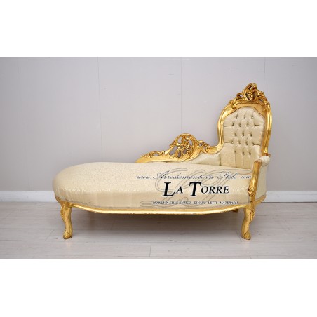 Dormeuse baroque sofa bench gold leaf ivory damask fabric 150 cm Ar9091