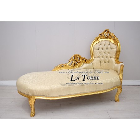 Dormeuse Barocco in Foglia Oro con Tessuto Virginia – Chaise Longue Classica di Lusso AR7179