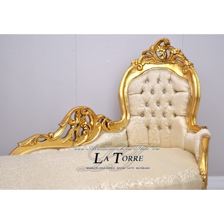 Dormeuse baroque sofa bench gold leaf ivory damask fabric 150 cm Ar9091