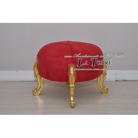 Pouf Eneas rotondo Luigi XV stile barocco foglia oro velluto rosso AL6064