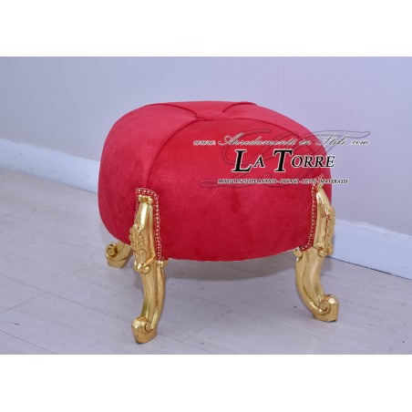 Pouf Eneas rotondo Luigi XV stile barocco foglia oro velluto rosso AL6064