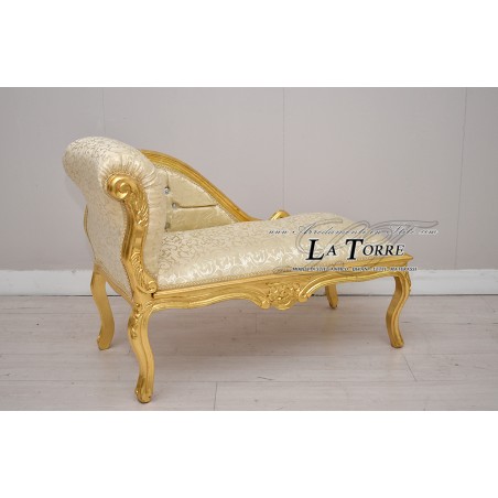 Römisches Tagesbett, Sofabank, Blattgold, Virginia-Elfenbein-Damaststoff K85