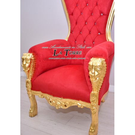 Barocker Thronsessel, Bezug aus goldfarbenem Samt oder rotem Öko-Leder MA1825