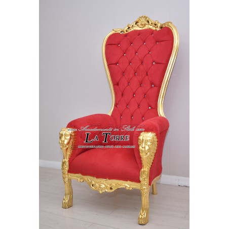 Barocker Thronsessel, Bezug aus goldfarbenem Samt oder rotem Öko-Leder MA1825
