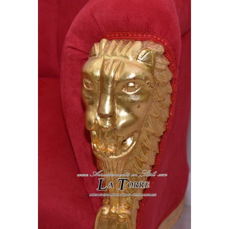 Barocker Thronsessel, Bezug aus goldfarbenem Samt oder rotem Öko-Leder MA1825
