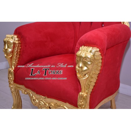 Sedia Poltrona Trono Barocco foglia oro tessuto velluto o ecopelle rosso MA1825