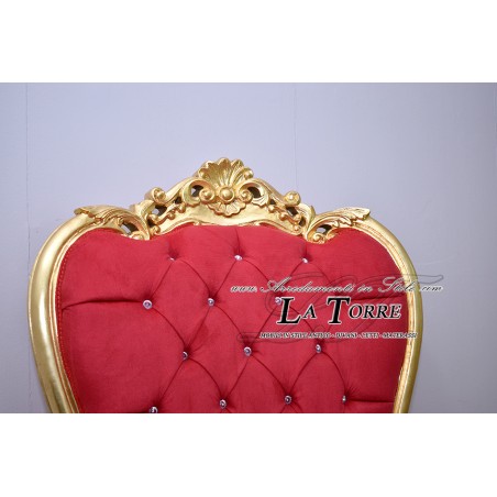 Sedia Poltrona Trono Barocco foglia oro tessuto velluto o ecopelle rosso MA1825