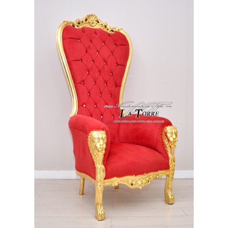 Chair Armchair Love Throne Baroque gold leaf red velvet fabric MA1825