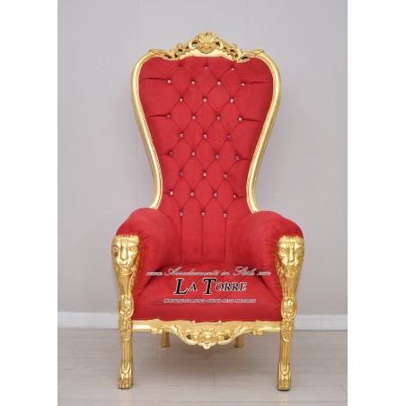 Barocker Thronsessel, Bezug aus goldfarbenem Samt oder rotem Öko-Leder MA1825
