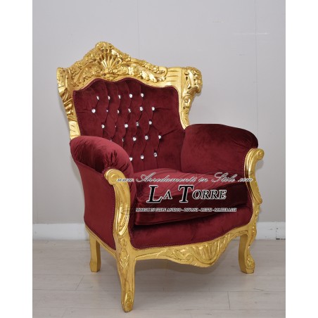 Chair Armchair Germany Throne Baroque gold burgundy velvet swarovski AL4227