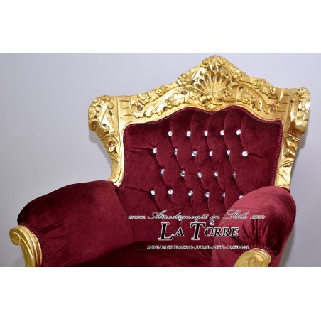 Barocker Thronsessel aus Gold und Burgunderrot mit Swarovski-Korrektur, Modell AL4227