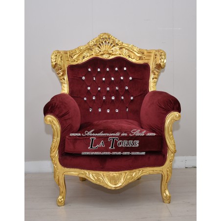 Chair Armchair Germany Throne Baroque gold burgundy velvet swarovski AL4227