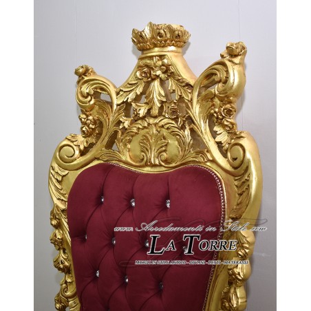 Chair Armchair Throne Baroque gold leaf burgundy velvet fabric MA1317