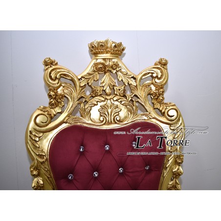 Chair Armchair Throne Baroque gold leaf burgundy velvet fabric MA1317