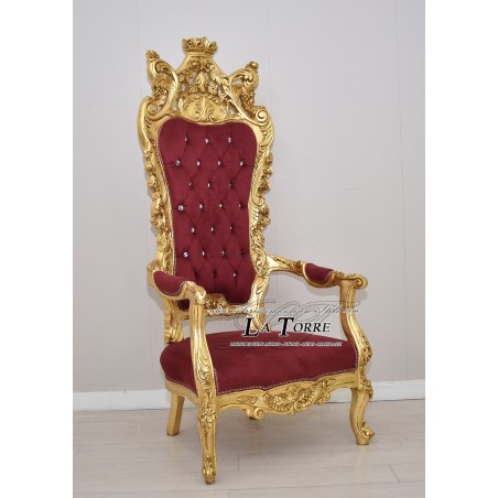 Chair Armchair Throne Baroque gold leaf burgundy velvet fabric MA1317
