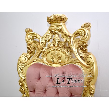 Chair Armchair Throne Baroque gold antique pink velvet fabric MA1317