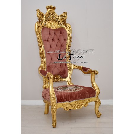Chair Armchair Throne Baroque gold antique pink velvet fabric MA1317