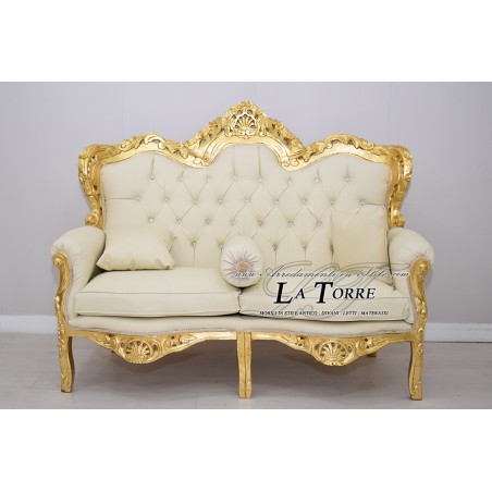 Deutschland Sofa Sessel Wohnzimmer Barock Blattgold Massivholz Elfenbein Kunstleder MA0104
