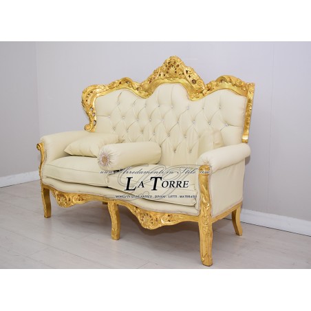 Deutschland Sofa Sessel Wohnzimmer Barock Blattgold Massivholz Elfenbein Kunstleder MA0104