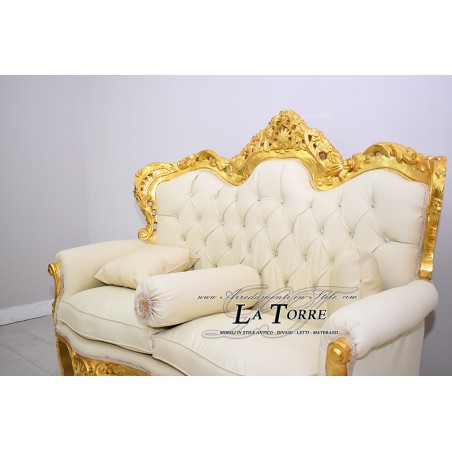 Deutschland Sofa Sessel Wohnzimmer Barock Blattgold Massivholz Elfenbein Kunstleder MA0104