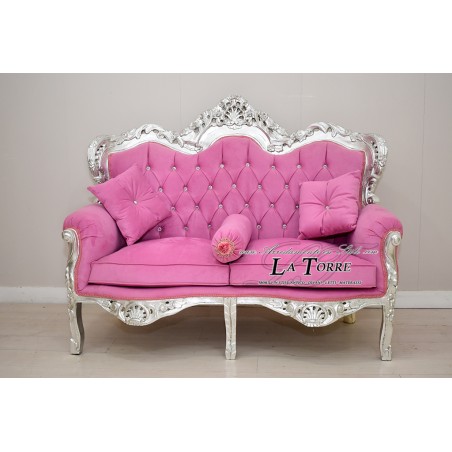 Sofa Armchair Germany Living room Baroque Silver Leaf solid wood fuchsia velvet MA0104