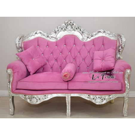 Sofa Armchair Germany Living room Baroque Silver Leaf solid wood fuchsia velvet MA0104