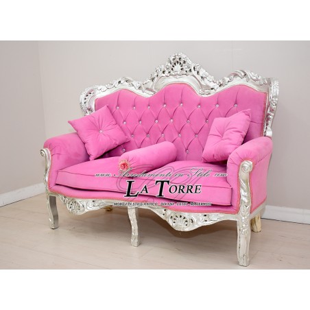 Sofa Armchair Germany Living room Baroque Silver Leaf solid wood fuchsia velvet MA0104