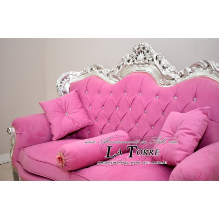 Sofa Armchair Germany Living room Baroque Silver Leaf solid wood fuchsia velvet MA0104