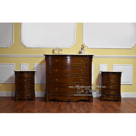 Triptych Cannocchiale bedroom night group chest of drawers bedside table drawers polished walnut cream marble Na15