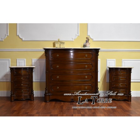 Triptych Cannocchiale bedroom night group chest of drawers bedside table drawers polished walnut cream marble Na15