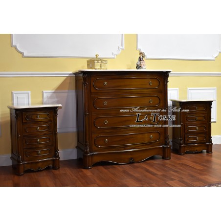 Triptych Cannocchiale bedroom night group chest of drawers bedside table drawers polished walnut cream marble Na15