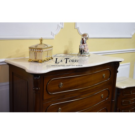 Trittico Cannocchiale camera da letto gruppo notte comò comodino cassetti lucidato noce marmo crema Na15