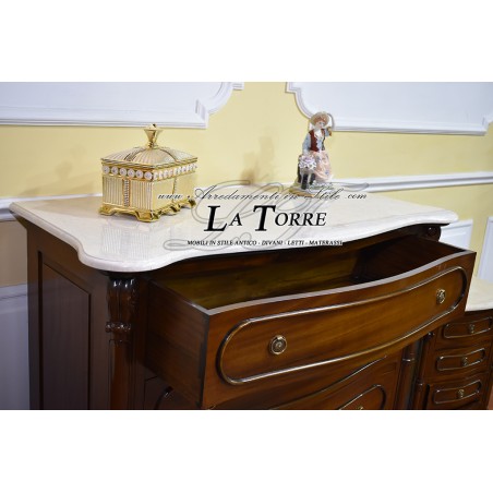 Triptych Cannocchiale bedroom night group chest of drawers bedside table drawers polished walnut cream marble Na15